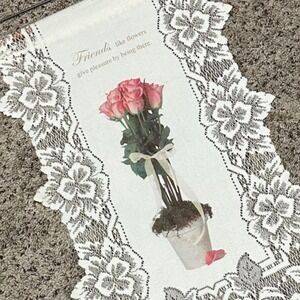 Heritage Lace Wall Hanging Banner  NEW‎ Pink Rose Floral Cottagecore Farmhouse